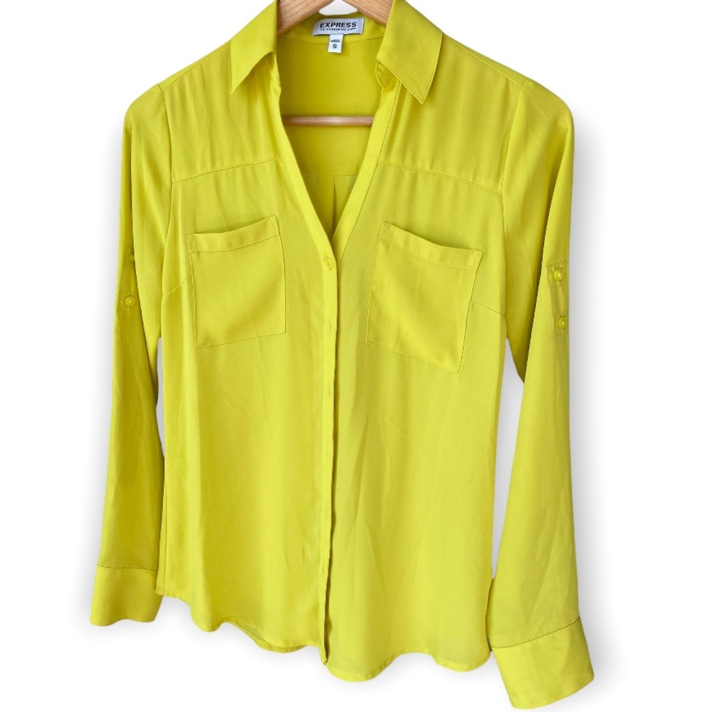 Express Portofino Button-down Blouse - Lime-Yellow NEW